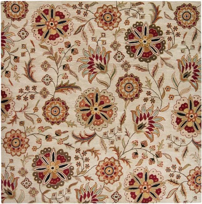 Hand tufted Whimsy Beige Floral Wool Rug (4 Square)