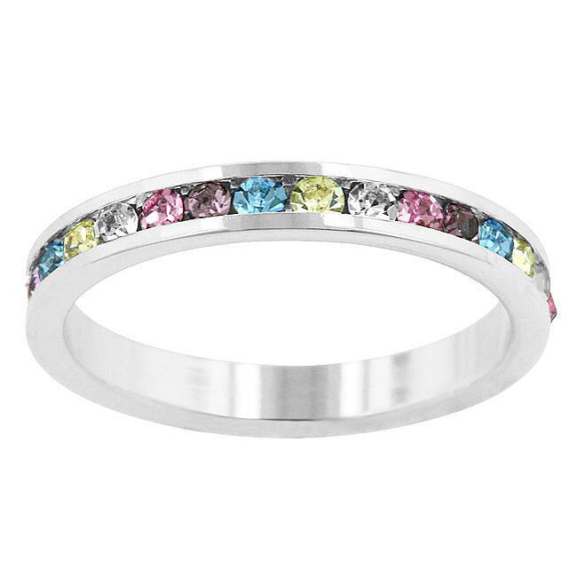 Kate Bissett Silvertone Multi-colored Crystal Eternity Fashion Ring