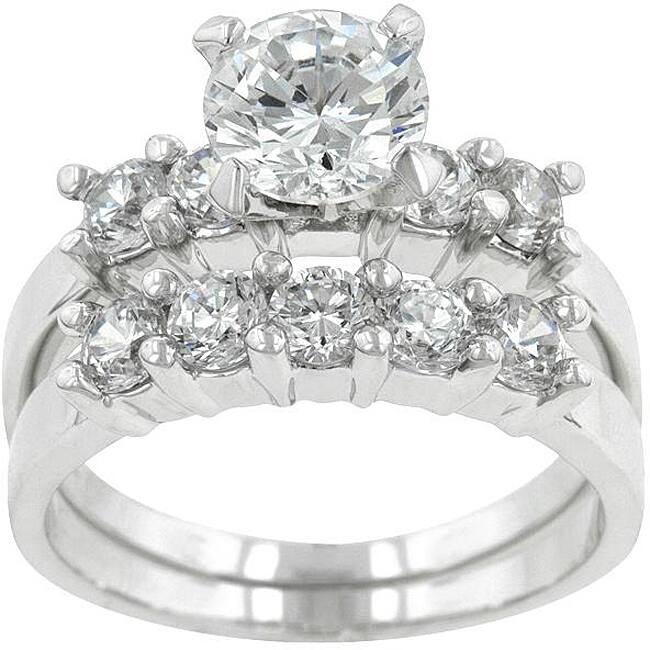 Kate Bissett Silvertone Brass Round-cut Cubic Zirconia Wedding Ring Set