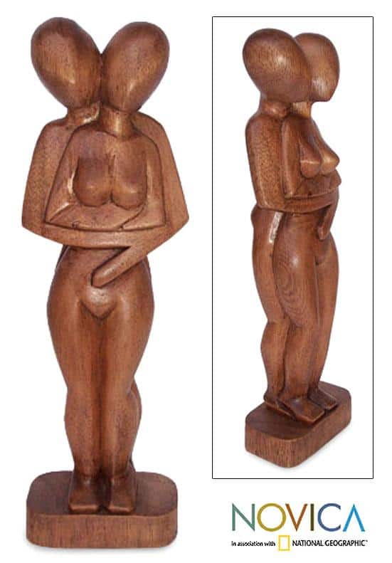 Wood 'Don't Let Go' Sculpture, Handmade in Indonesia