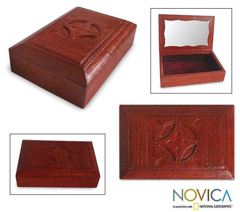 Shop Handmade Wood and Leather 'African Shield' Jewelry Box (Ghana