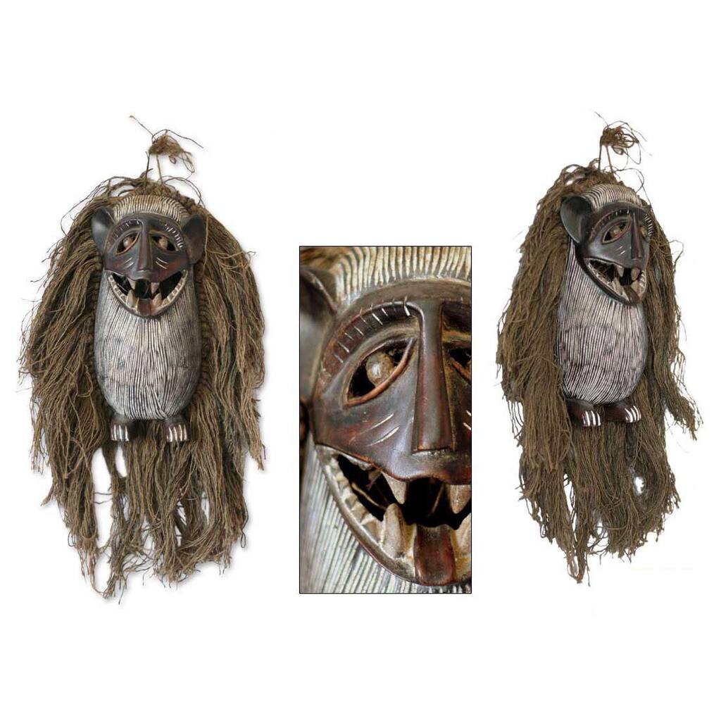 Wood and Jute 'Monkey Antics' African Tribal Mask (Ghana)