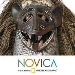 Wood and Jute 'Monkey Antics' African Tribal Mask (Ghana)
