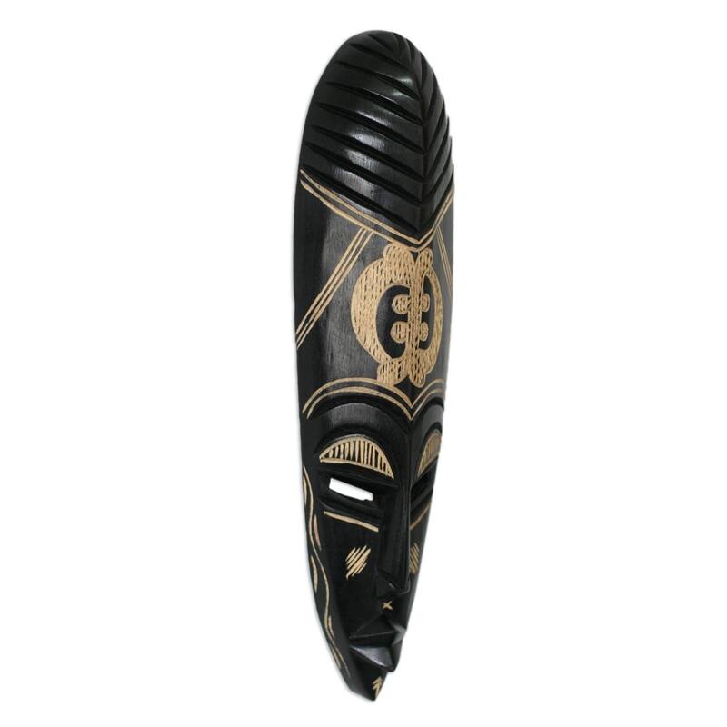 Handmade God is My Guide Tribal Wall Mask (Ghana) - Black