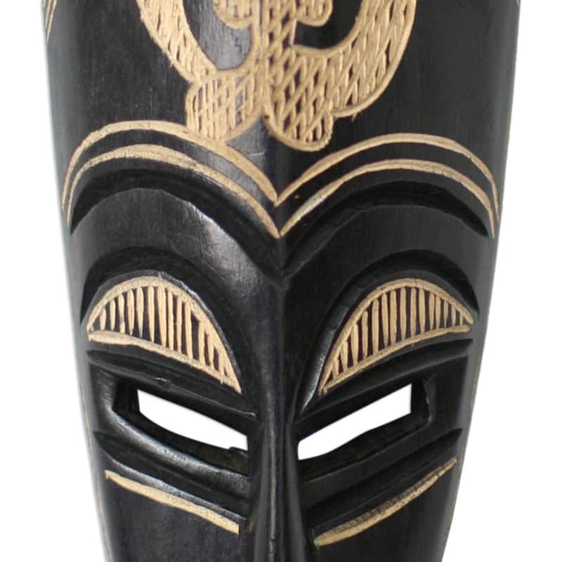 Handmade God is My Guide Tribal Wall Mask (Ghana) - Black