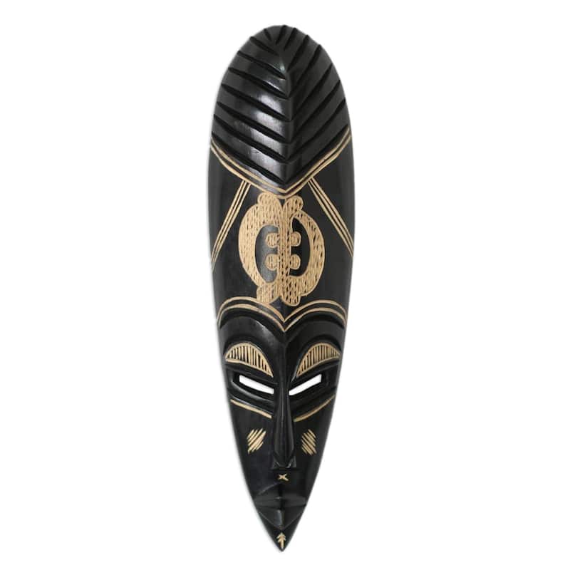 Handmade God is My Guide Tribal Wall Mask (Ghana) - Black