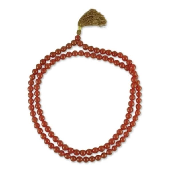 Handmade Carnelian 'Pray' JapMala Prayer Beads Necklace (India)