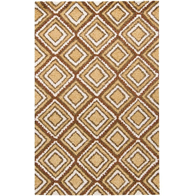 Hand tufted Geometric Gold Mandara Rug (79 X 106)