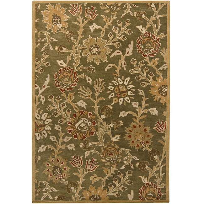 Hand tufted Mandara Floral Green New Zealand Wool Area Rug (79 X 106)