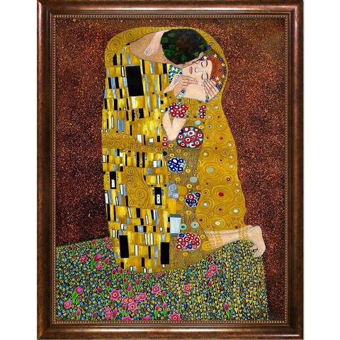 Gustav Klimt The Kiss (Full View) Hand-painted Framed Canvas Art