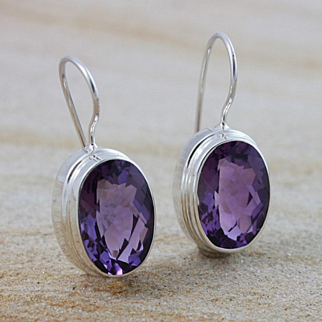 Sterling Silver Faceted Amethyst Oval Dangle Earrings (Indonesia ...