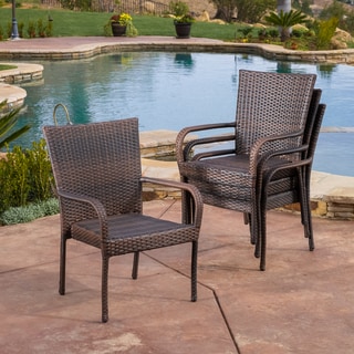 Outdoor Wicker Stackable Arm Club Chairs (Set of 4