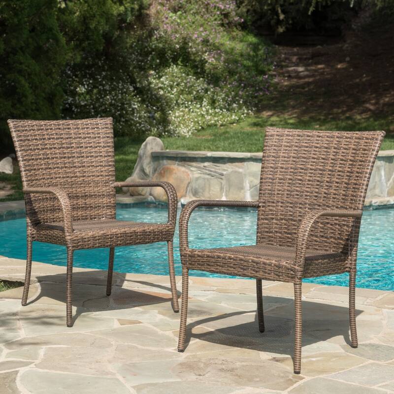 Benhill Outdoor Contemporary Wicker Stacking Chairs (Set of 2) by Christopher Knight Home