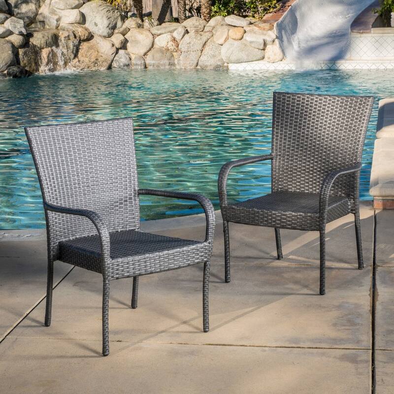 Benhill Outdoor Contemporary Wicker Stacking Chairs (Set of 2) by Christopher Knight Home