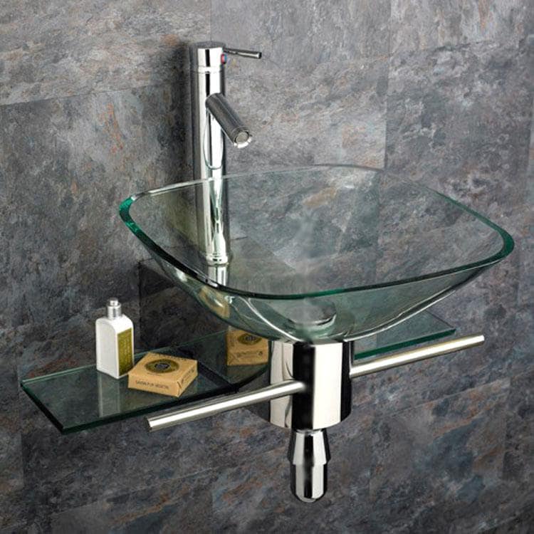 Kokols Wall Mount Vanity And Glass Vessel Sink Combo