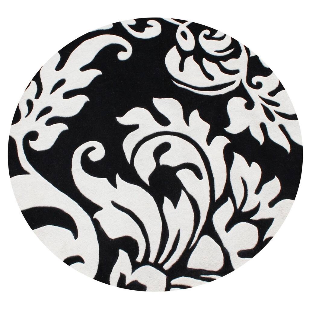 Alliyah Handmade Quill Feather Black/ White New Zealand Blend Wool Rug - 6' x 6' Round