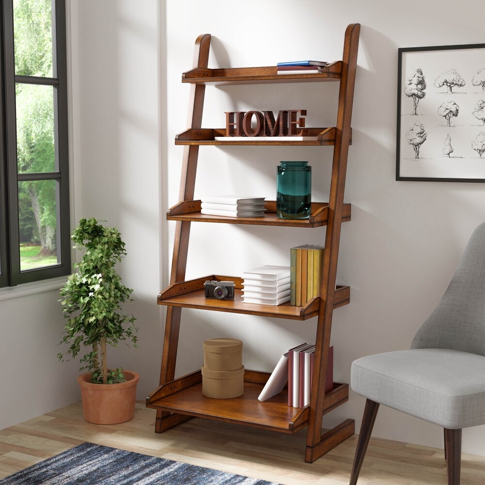 Furniture of America Ruse Transitional 5-Shelf Vintage Oak Solid Wood Display Stand