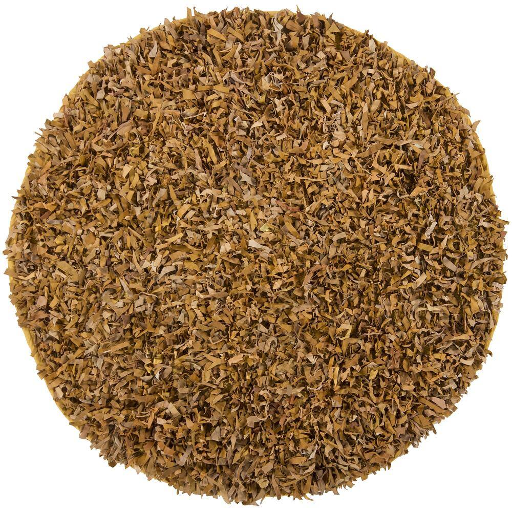 Hand-woven Mandara Gold Leather Shag Rug (3' Round) - 3' x 3'