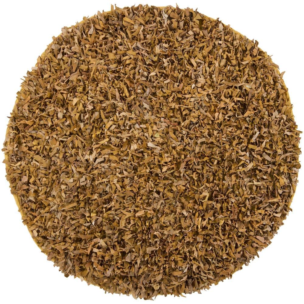 Artist's Loom Hand-woven Natural Eco-friendly Leather Shag Rug (4'9 Round) - 4'9