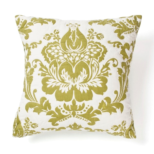 Cottage Home Damask Green Cotton 16 Inch Throw Pillow