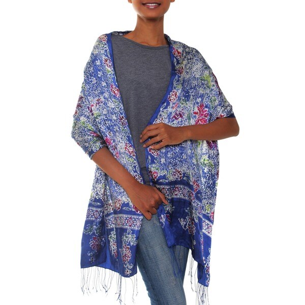 Silk Sapphire Mums Batik Shawl (Indonesia)   13473185  