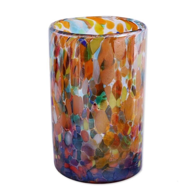 NOVICA Artisan Handblown Glass Tumblers Multicolor Mexican Tableware Recycled Water Drinkware 'Carnival'(Set Of 6)