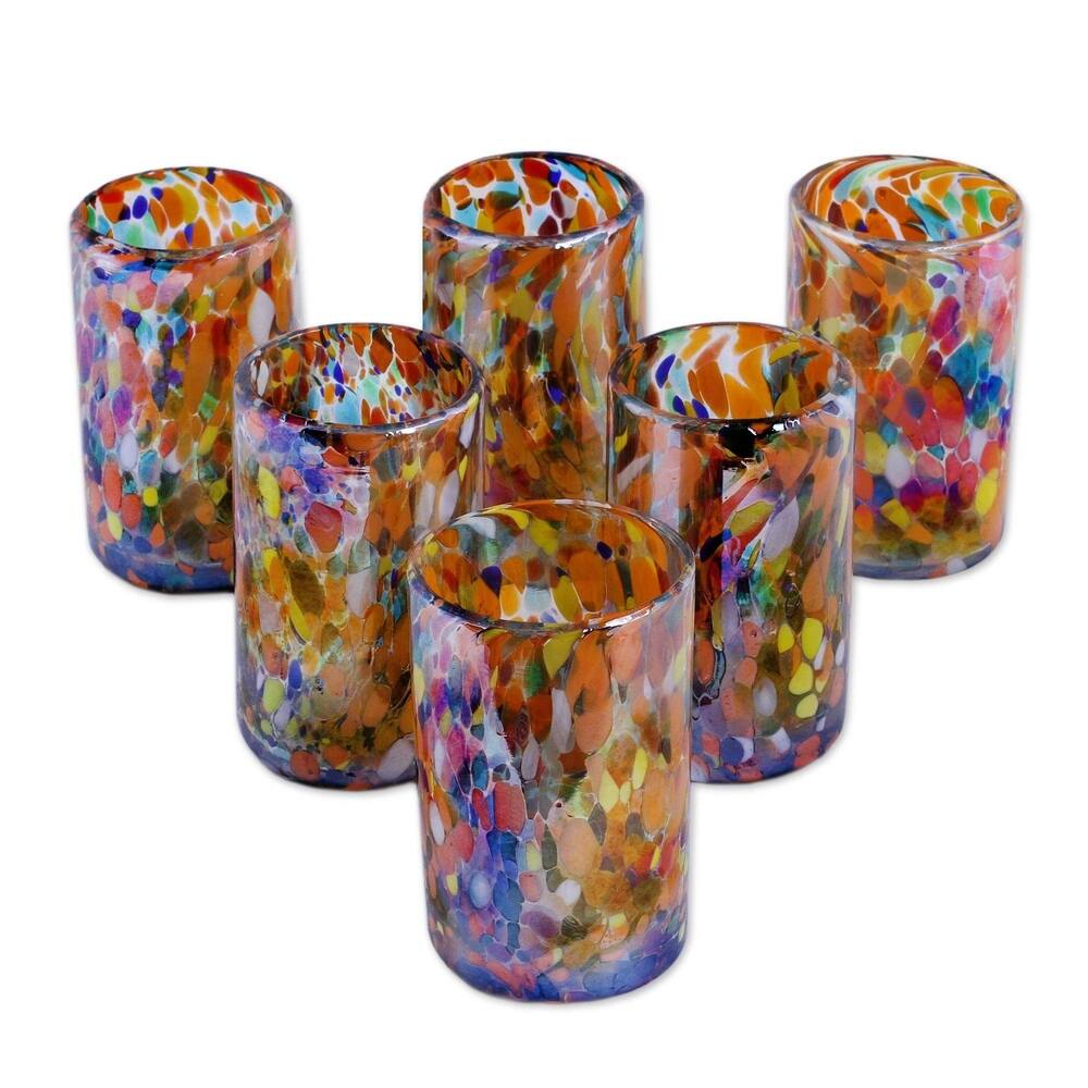 NOVICA Artisan Handblown Glass Tumblers Multicolor Mexican Tableware Recycled Water Drinkware 'Carnival'(Set Of 6)