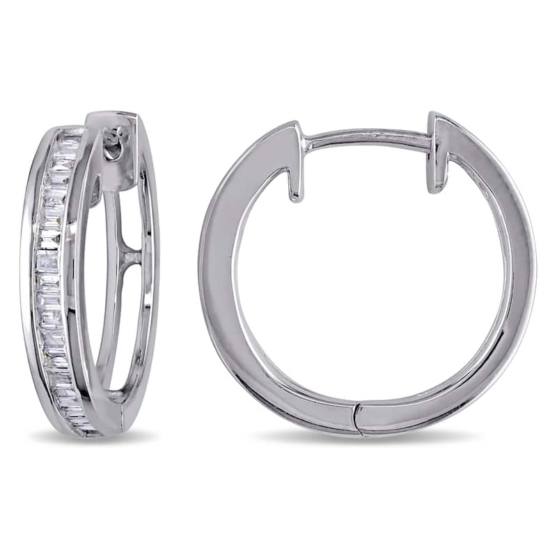Miadora Sterling Silver 1/3ct TDW Baguette Cut Diamond Hoop Earrings