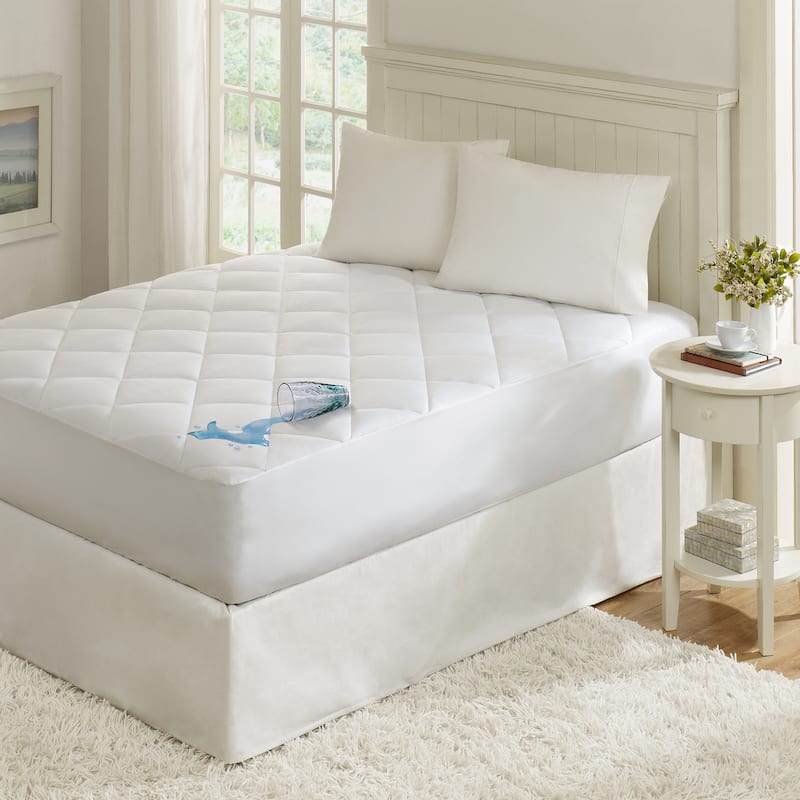 Madison Park Ensure White 300 Thread Count Cotton Sateen Waterproof Mattress Pad - Twin