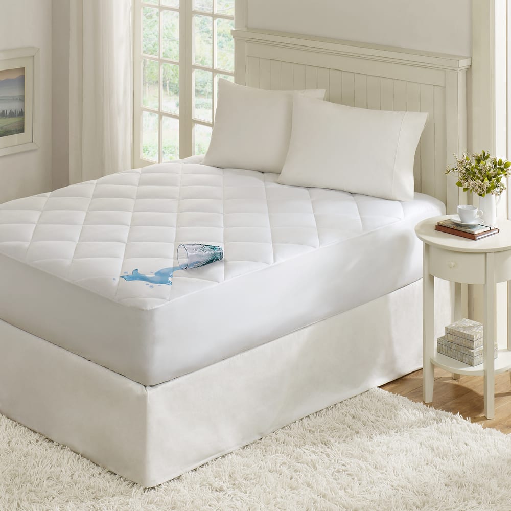 Madison Park Ensure White 300 Thread Count Cotton Sateen Waterproof Mattress Pad