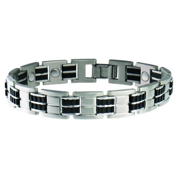 Sabona Executive Stainless Steel Black Rubber Magnetic Bracelet Sabona Executive Stainless Steel Black Rubber Magnetic Bracelet