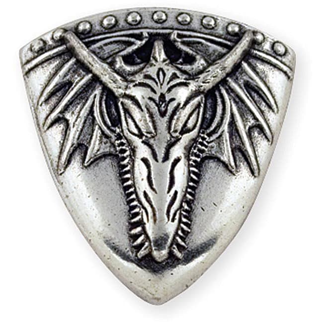 Antique Silvertone Winged Dragon Head And Shield Concho