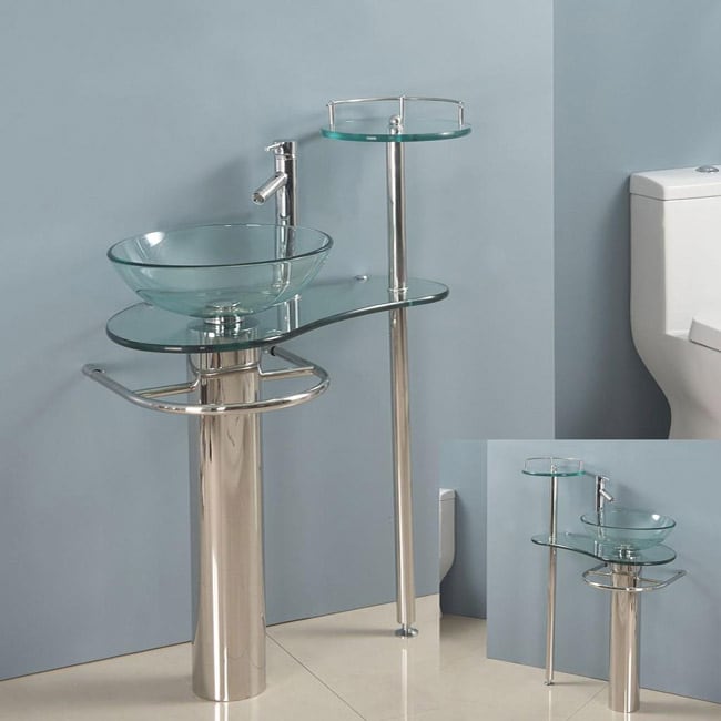 Kokols Wallmount Bathroom Pedestal Glass Sink Vanity Combo On Popscreen