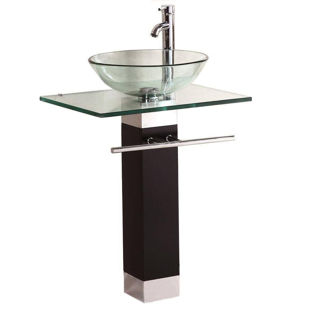 Bathroom Vanities Wood Pedistal Glass Vessel Sink Combo