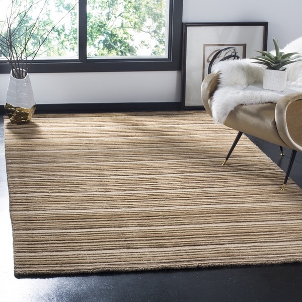 Safavieh Handmade Stripes Ivory/ Brown New Zealand Wool Rug (5' x 8') - 5' x 8'