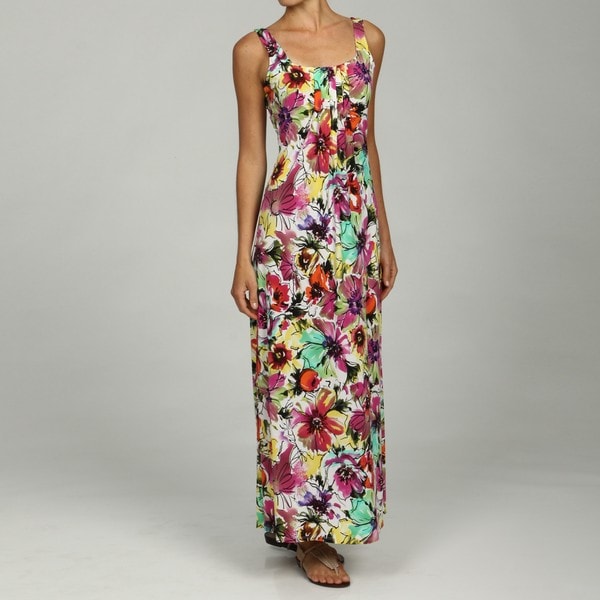 Glamour Front & Back Pleated Maxi Floral Dress