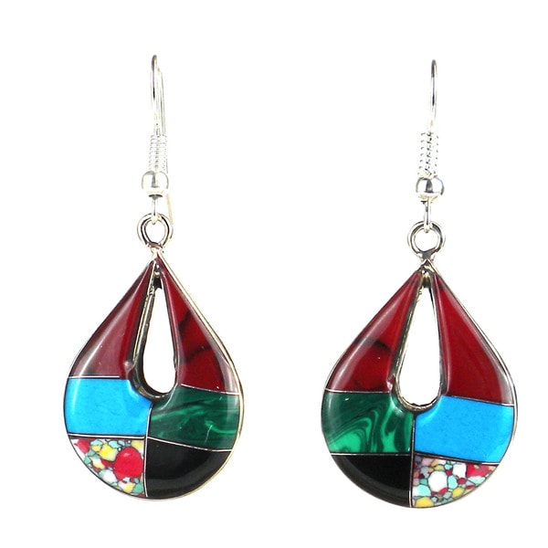 Handmade Alpaca Silver Gemstone Teardrop Earrings (Mexico) - Green