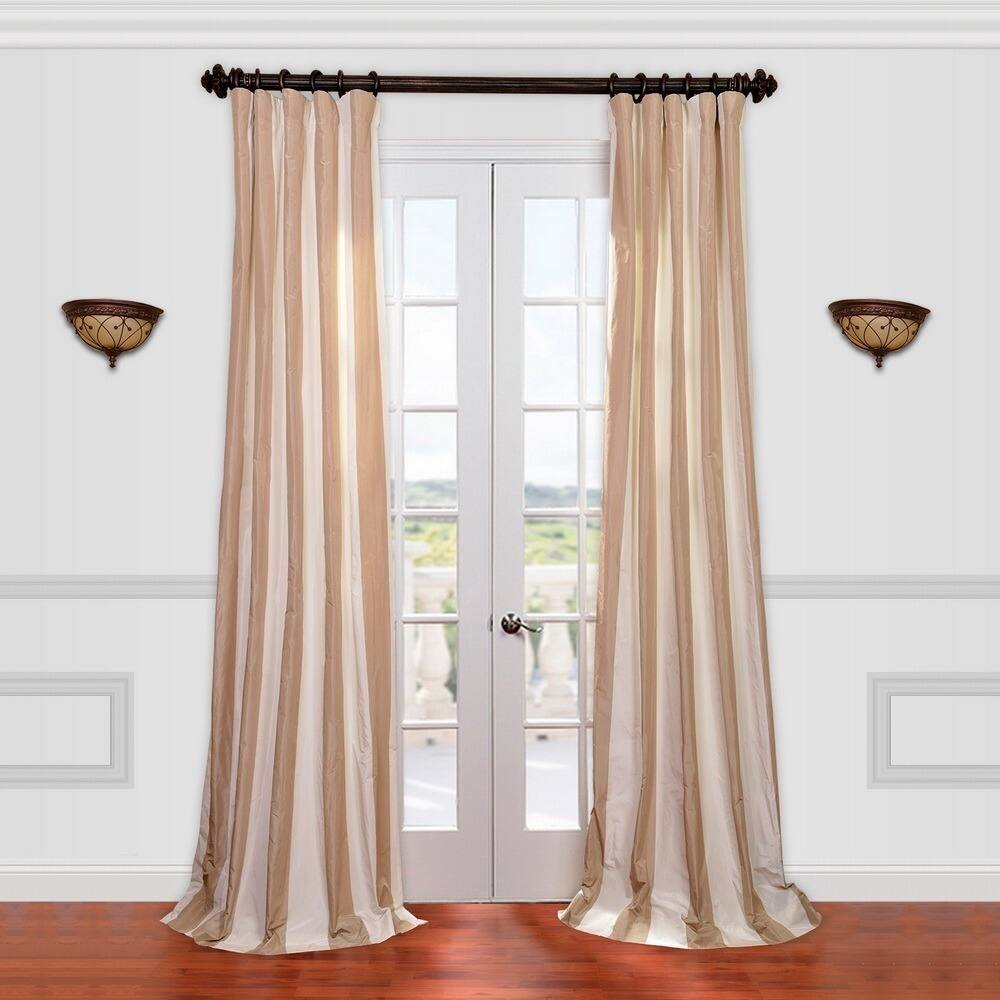 Exclusive Fabrics Light Brown/ Tan Striped Faux Silk Taffeta Curtain Panel