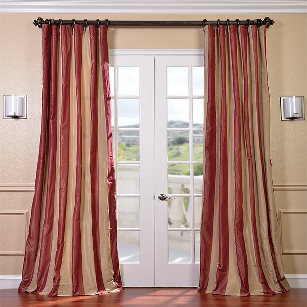 Exclusive Fabrics Red Golden Tan Striped Faux Silk Taffeta 84 Inch Curtain Panel Overstock 5754874