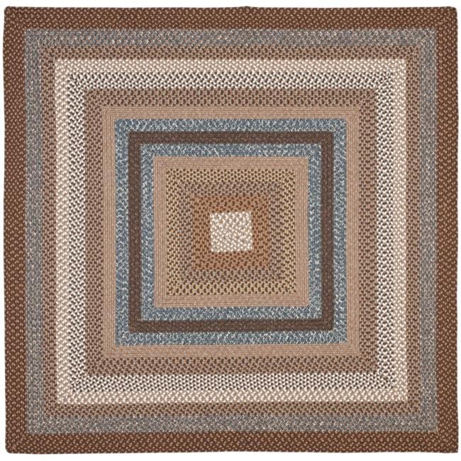 Hand woven Reversible Brown Braided Rug (8 Square)