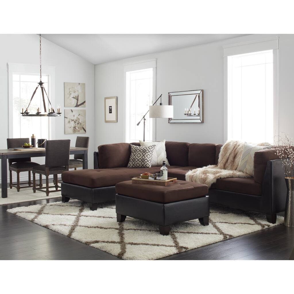 Abbyson Charlotte Dark Brown Sectional Sofa and Ottoman