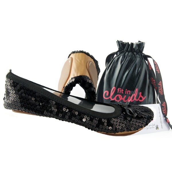 Fit In Clouds Women's 'Black Sequin' Foldable/ Portable Flats