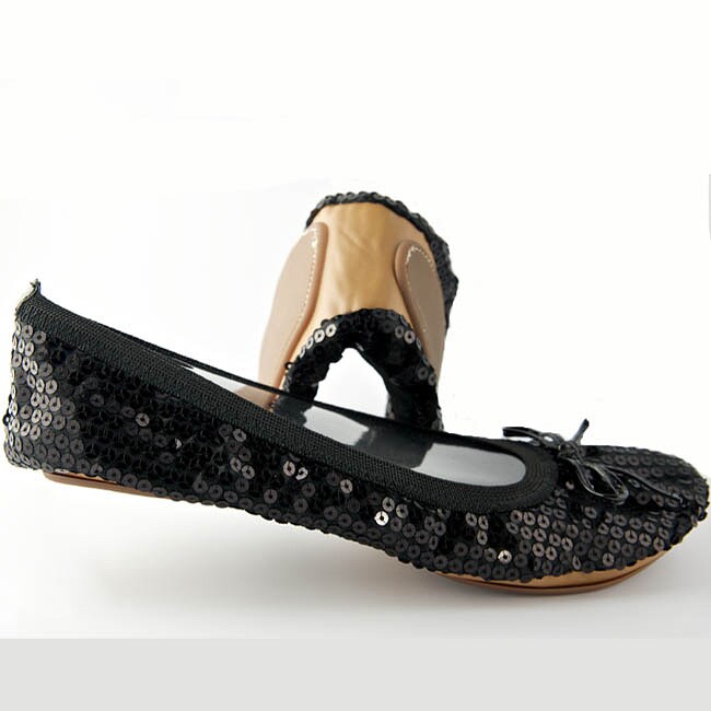 Fit In Clouds Women's 'Black Sequin' Foldable/ Portable Flats ...