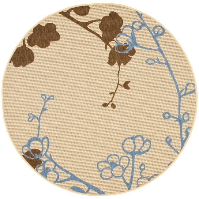 Indoor/outdoor Natural/blue Polypropylene Rug (67 Round)