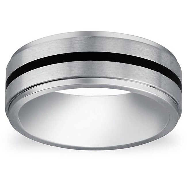 Cobalt Men's Black Enamel Accent Comfort Fit Band By Ever One
