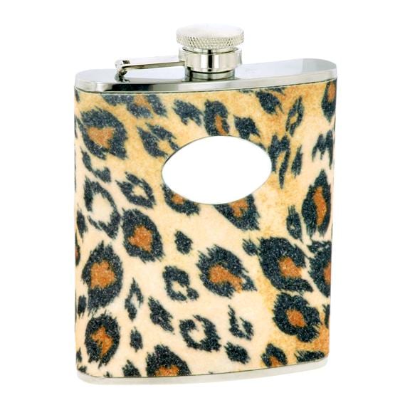 Glitter 6-oz Leopard Flask