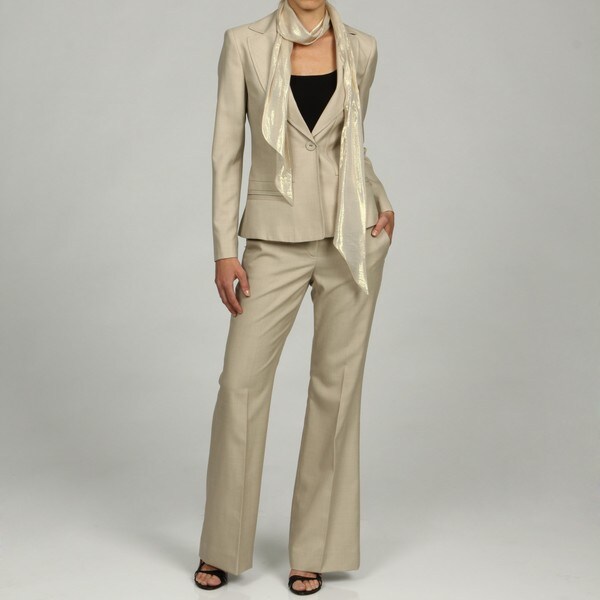 Anne Klein Women's One Button Jacket and Pant Suit With Metallic Scarf ...