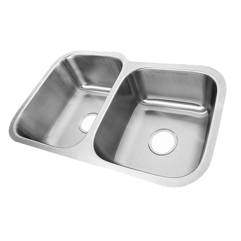 Stainless Steel Offset Double Bowl Kitchen Sink with Drains - Silver