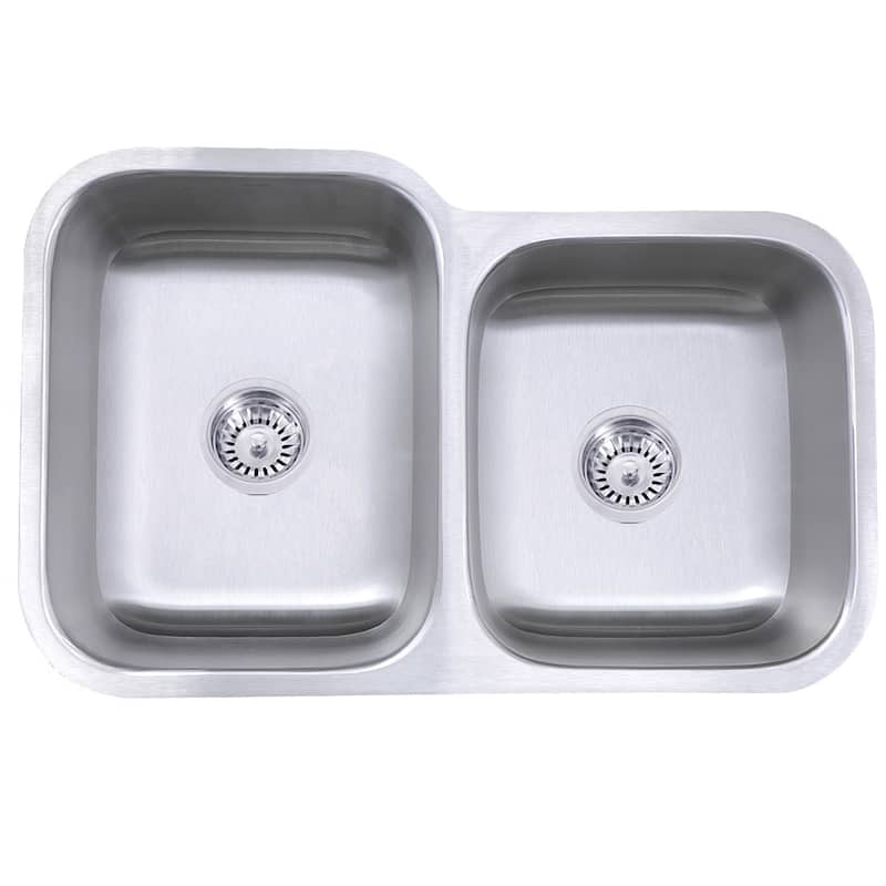 Stainless Steel Offset Double Bowl Kitchen Sink with Drains - Silver