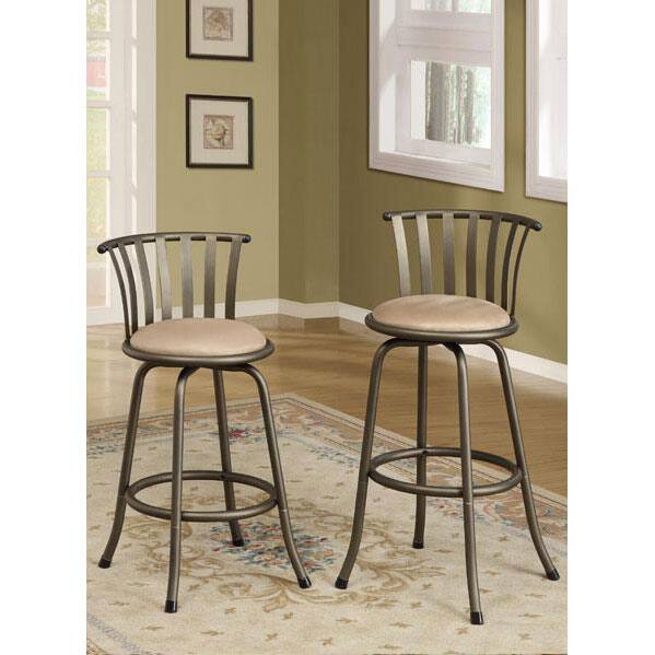 Pewter Finish Slat Back Adjustable Metal Swivel Counter Height Bar Stools (Set of 2)